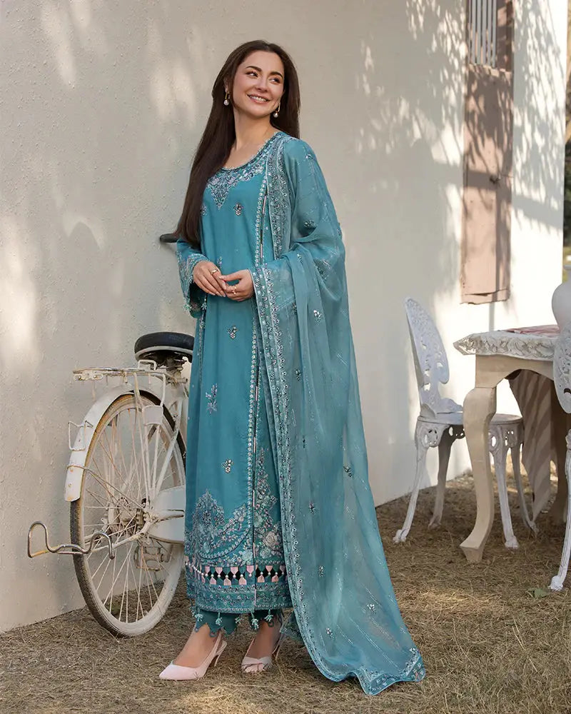 Ally's - 3PC Unstitched Lawn Embroidered Shirt with Embroidered Crinkle Dupatta - ES 2164