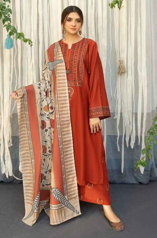 URGE - 3PC Lawn Embroidered Shirt with Printed Slub Net Dupatta and Embroidered Trousers - ES1075