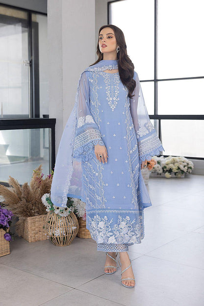 Azure - Fully Heavy Embroidered On Organza - ES 1784