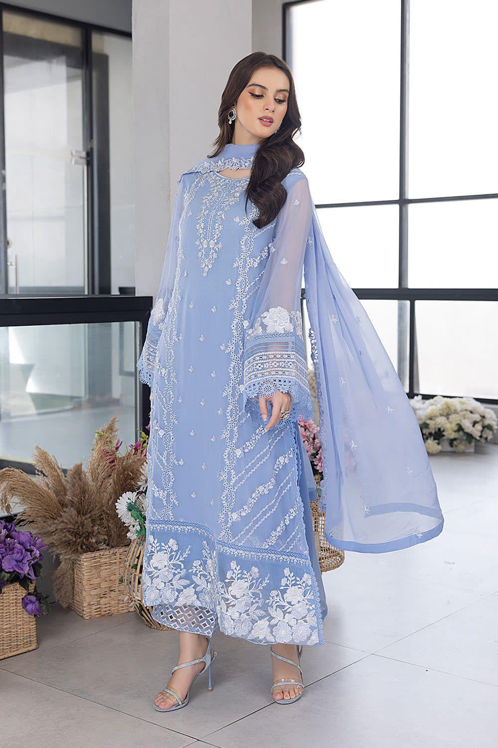 Azure - Fully Heavy Embroidered On Organza - ES 1784