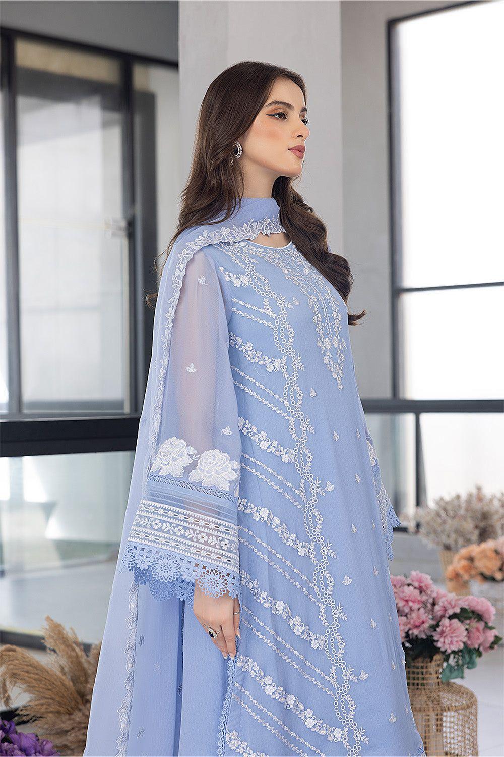 Azure - Fully Heavy Embroidered On Organza - ES 1784
