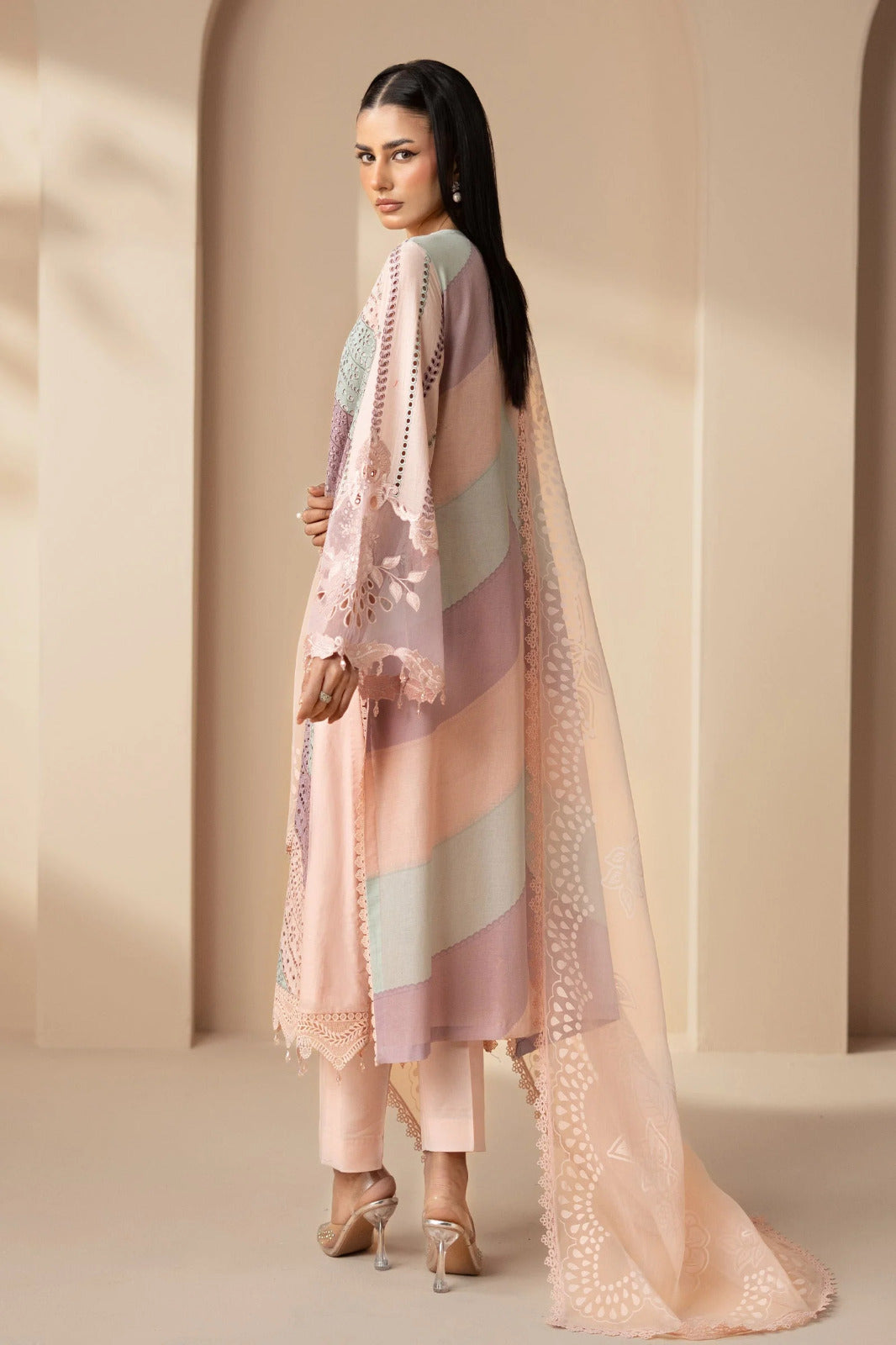 MARIA-B 3PC Unstitched Lawn Embroidered Shirt with Embroidered silk  dubbata-ES 2401
