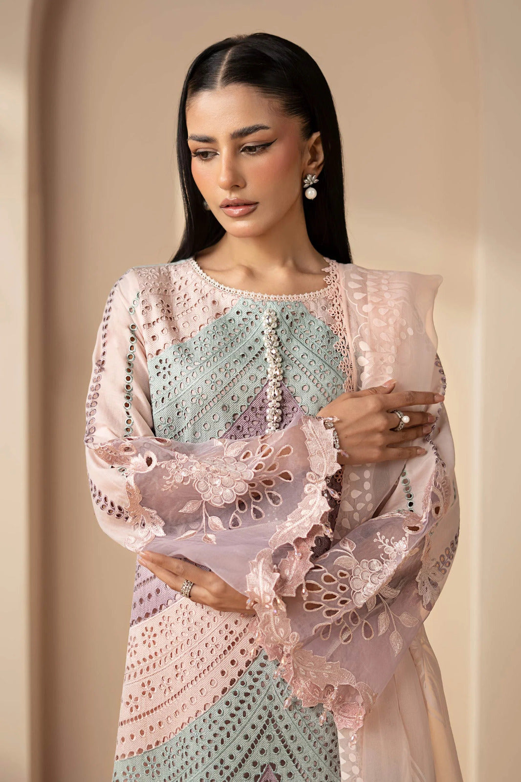 MARIA-B 3PC Unstitched Lawn Embroidered Shirt with Embroidered silk  dubbata-ES 2401