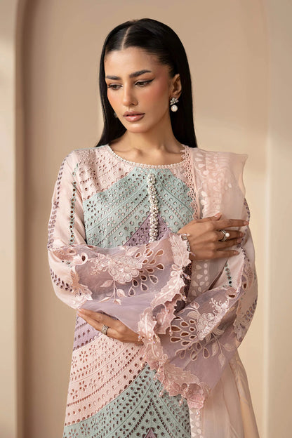 MARIA-B 3PC Unstitched Lawn Embroidered Shirt with Embroidered silk  dubbata-ES 2401