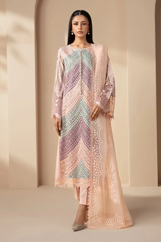 MARIA-B 3PC Unstitched Lawn Embroidered Shirt with Embroidered silk  dubbata-ES 2401