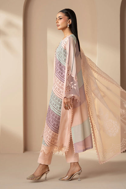 MARIA-B 3PC Unstitched Lawn Embroidered Shirt with Embroidered silk  dubbata-ES 2401