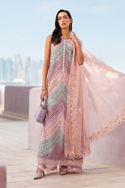 MARIA-B 3PC Unstitched Lawn Embroidered Shirt with Embroidered silk  dubbata-ES 2401