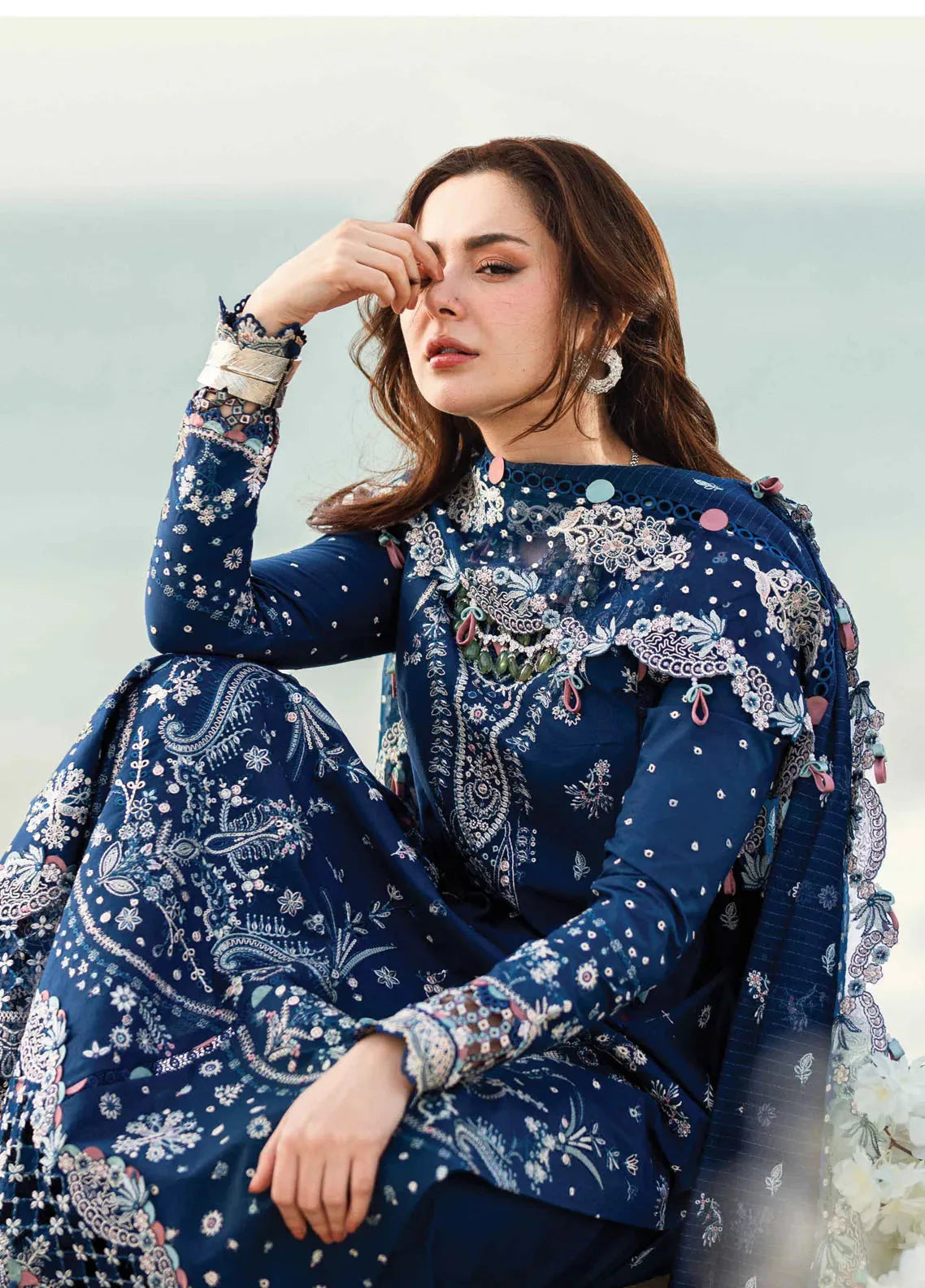 Qalamkaar - 3PC Lawn Embroidered Shirt with Embroidered Chiffon Dupatta-ES 1306