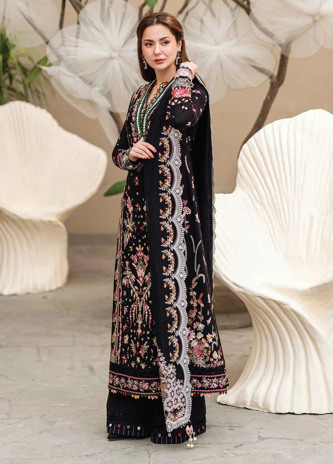 Qalamkar - 3PC Lawn Embroidered Shirt with Embroidered Slub Net Dupatta - ES 1304